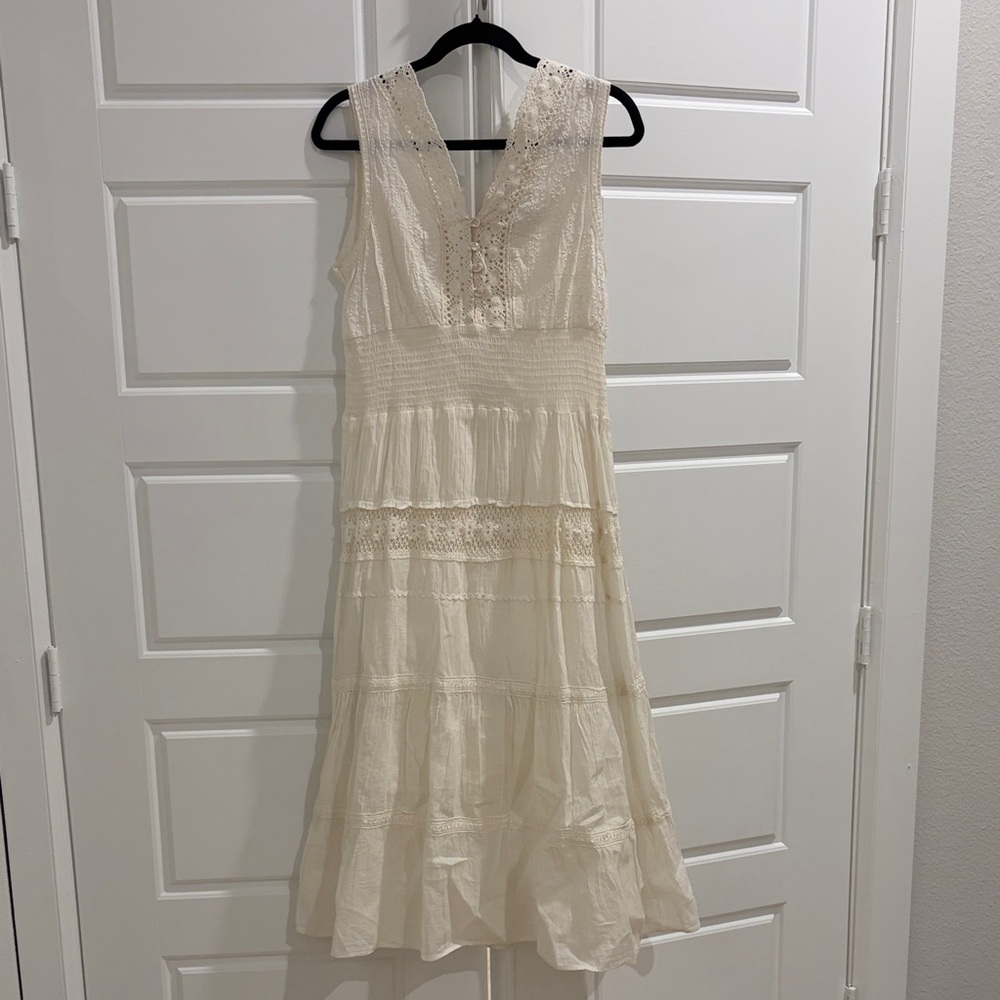 S.L. Fashions Cream Lace Midi Dress